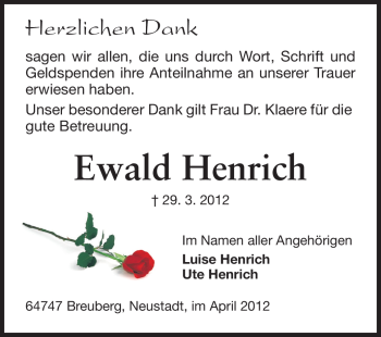 Traueranzeige von Ewald Henrich von Odenwälder Echo