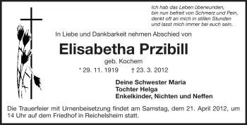 Traueranzeige von Elisabetha Przibill von Odenwälder Echo
