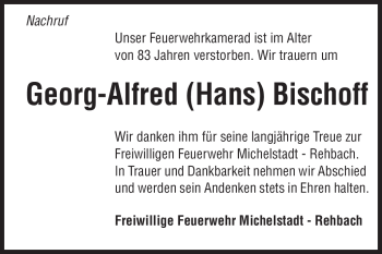 Traueranzeige von Georg-Alfred (Hans) Bischoff von Odenwälder Echo