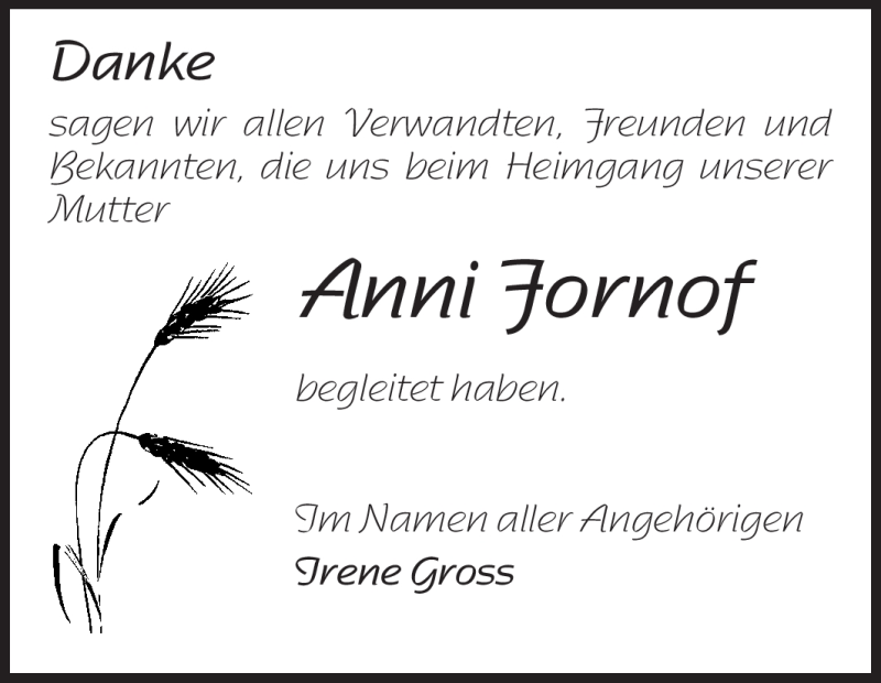  Traueranzeige für Anni Fornof vom 21.04.2012 aus Echo-Zeitungen (Gesamtausgabe)