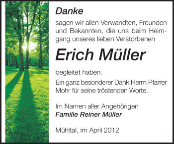 Traueranzeige von Erich Müller von Echo-Zeitungen (Gesamtausgabe)