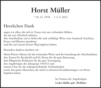 Traueranzeige von Horst Müller von Starkenburger Echo