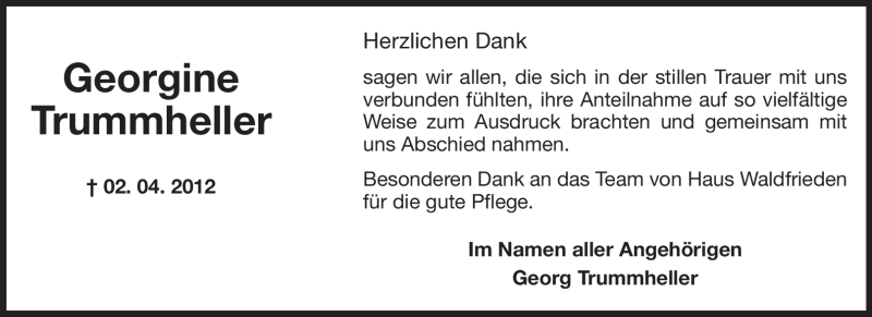  Traueranzeige für Georgine Trummheller vom 23.04.2012 aus Odenwälder Echo