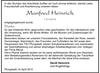Traueranzeige von Manfred Heinrich von Echo-Zeitungen (Gesamtausgabe)