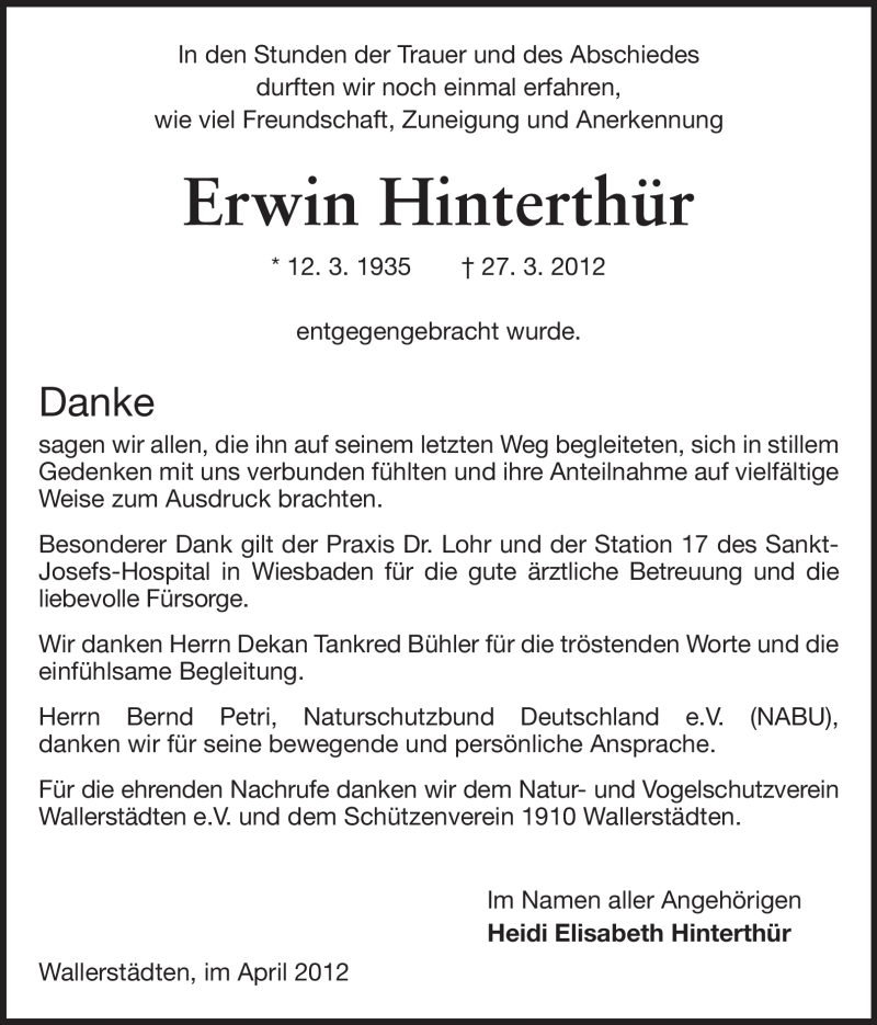  Traueranzeige für Erwin Hinterthür vom 28.04.2012 aus Rüsselsheimer Echo, Groß-Gerauer-Echo, Ried Echo