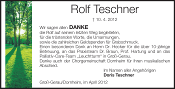 Traueranzeige von Rolf Teschner von Rüsselsheimer Echo, Groß-Gerauer-Echo, Ried Echo