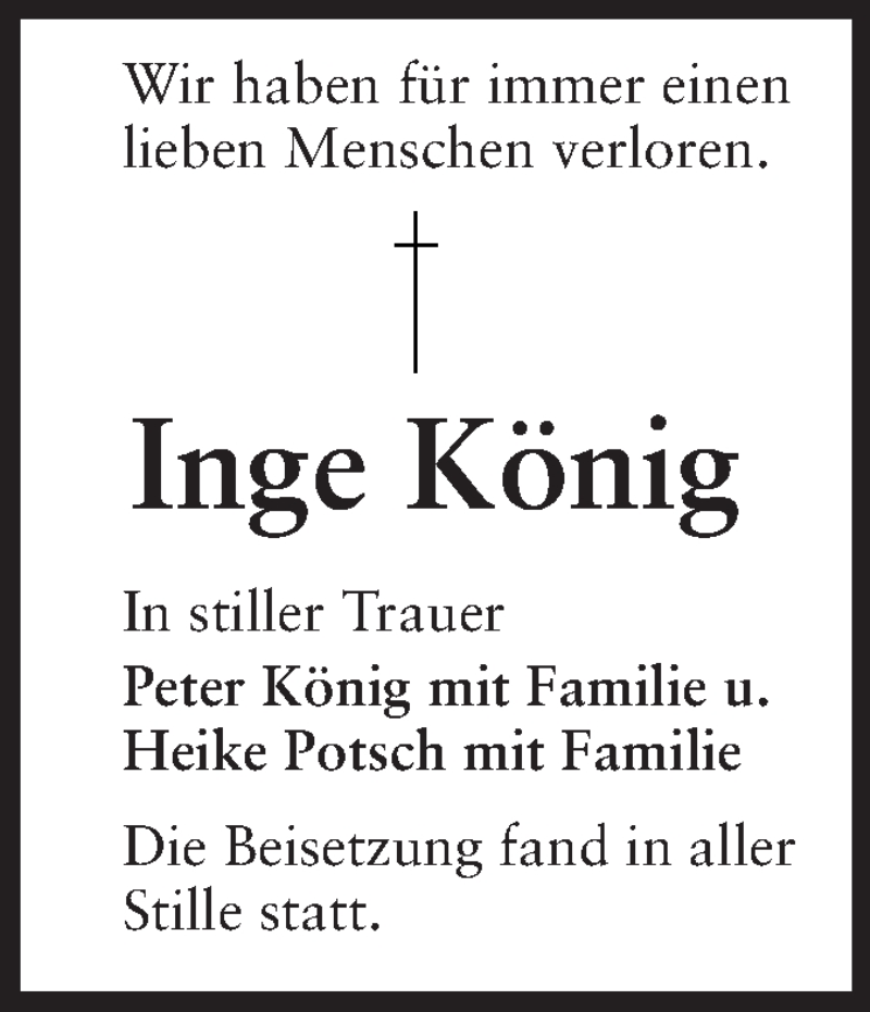  Traueranzeige für Inge König vom 18.04.2015 aus Starkenburger Echo