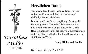 Traueranzeige von Dorothea Luise Müller von Odenwälder Echo