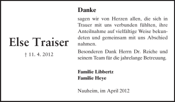 Traueranzeige von Else Traiser von Rüsselsheimer Echo, Groß-Gerauer-Echo, Ried Echo