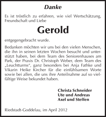 Traueranzeige von Gerold Schneider von Rüsselsheimer Echo, Groß-Gerauer-Echo, Ried Echo