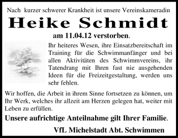 Traueranzeige von Heike Schmidt von Odenwälder Echo