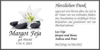 Traueranzeige von Margot Feja von Odenwälder Echo