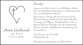 Traueranzeige von Anni Gallandi von Echo-Zeitungen (Gesamtausgabe)