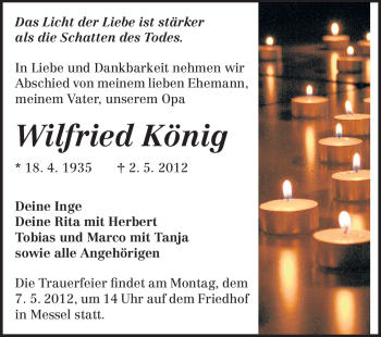 Traueranzeige von Wilfried König von Echo-Zeitungen (Gesamtausgabe)