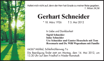 Traueranzeige von Gerhart Schneider von Echo-Zeitungen (Gesamtausgabe)
