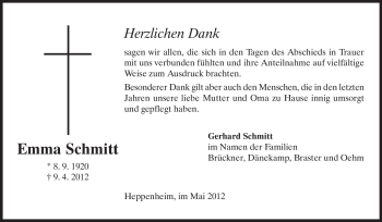 Traueranzeige von Emma Schmitt von Starkenburger Echo