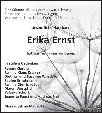 Traueranzeige von Erika Ernst von Odenwälder Echo