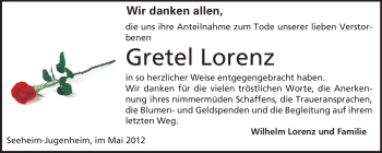 Traueranzeige von Gretel Lorenz von Echo-Zeitungen (Gesamtausgabe)