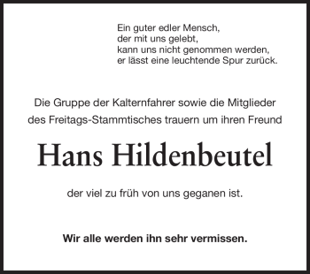 Traueranzeige von Hans Hildenbeutel von Starkenburger Echo