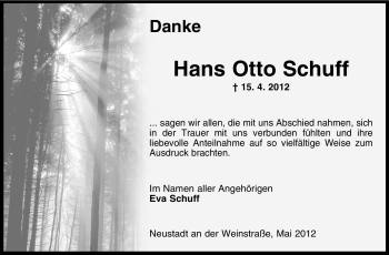 Traueranzeige von Hans Otto Schuff von Echo-Zeitungen (Gesamtausgabe)