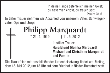 Traueranzeige von Philipp Marquardt von Echo-Zeitungen (Gesamtausgabe)