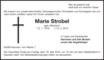 Traueranzeige von Marie Strobel von Rüsselsheimer Echo, Groß-Gerauer-Echo, Ried Echo