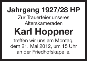 Traueranzeige von Karl Hoppner von Starkenburger Echo