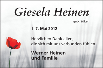 Traueranzeige von Giesela Heinen von Darmstädter Echo, Odenwälder Echo, Rüsselsheimer Echo, Groß-Gerauer-Echo, Ried Echo