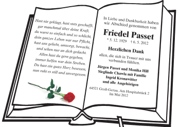 Traueranzeige von Friedel Passet von Rüsselsheimer Echo, Groß-Gerauer-Echo, Ried Echo