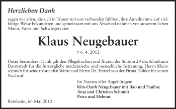 Traueranzeige von Klaus Neugebauer von Echo-Zeitungen (Gesamtausgabe)