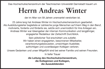 Traueranzeige von Andreas Winter von Echo-Zeitungen (Gesamtausgabe)