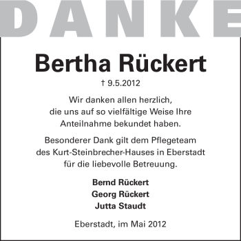 Traueranzeige von Bertha Rückert von Echo-Zeitungen (Gesamtausgabe)