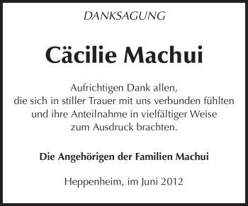 Traueranzeige von Cäcilie Machui von Starkenburger Echo