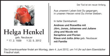 Traueranzeige von Helga Henkel von Echo-Zeitungen (Gesamtausgabe)