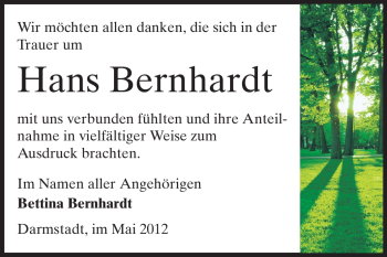 Traueranzeige von Hans Bernhardt von Echo-Zeitungen (Gesamtausgabe)