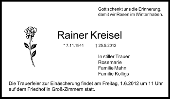 Traueranzeige von Rainer Kreisel von Echo-Zeitungen (Gesamtausgabe)