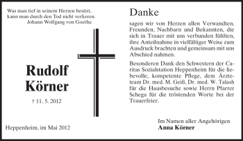 Traueranzeige von Rudolf Körner von Starkenburger Echo