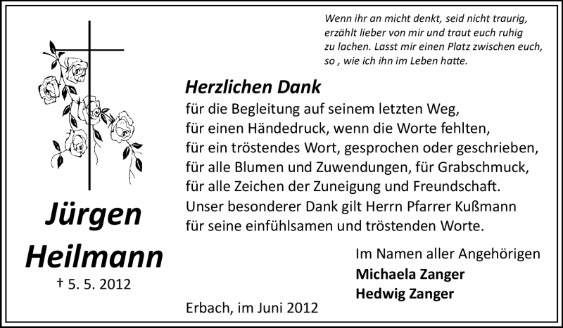  Traueranzeige für Jürgen Heilmann vom 02.06.2012 aus Odenwälder Echo