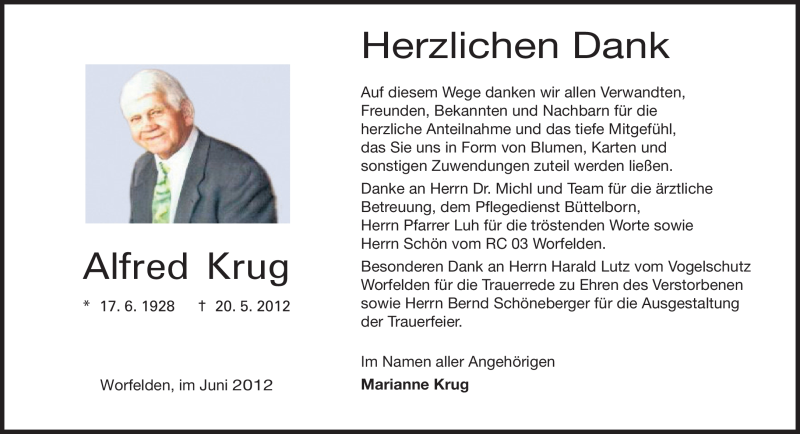  Traueranzeige für Alfred Krug vom 02.06.2012 aus Darmstädter Echo, Odenwälder Echo, Rüsselsheimer Echo, Groß-Gerauer-Echo, Ried Echo
