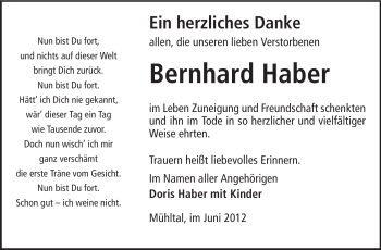 Traueranzeige von Bernhard Haber von Echo-Zeitungen (Gesamtausgabe)
