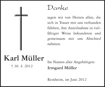 Traueranzeige von Karl Müller von Darmstädter Echo, Odenwälder Echo, Rüsselsheimer Echo, Groß-Gerauer-Echo, Ried Echo