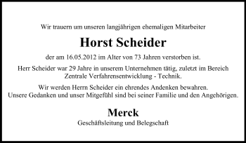 Traueranzeige von Horst Scheider von Echo-Zeitungen (Gesamtausgabe)