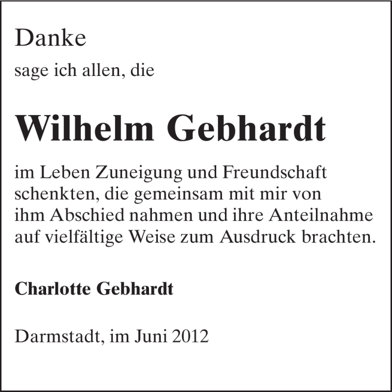  Traueranzeige für Wilhelm Gebhardt vom 09.06.2012 aus Darmstädter Echo, Odenwälder Echo, Rüsselsheimer Echo, Groß-Gerauer-Echo, Ried Echo
