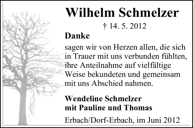  Traueranzeige für Wilhelm Schmelzer vom 09.06.2012 aus Odenwälder Echo