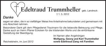 Traueranzeige von Edeltraud Trummheller von Odenwälder Echo