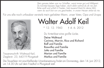 Traueranzeige von Walter Adolf Keil von Echo-Zeitungen (Gesamtausgabe)