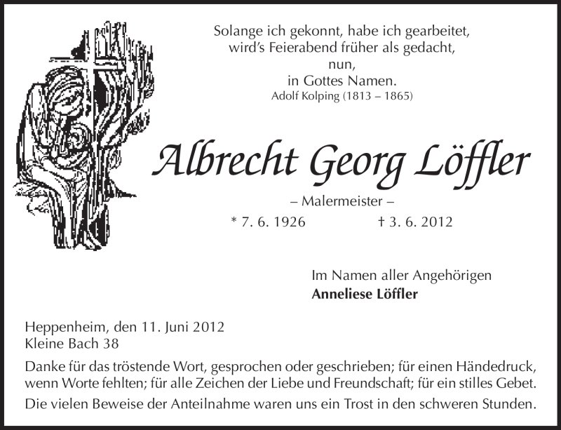  Traueranzeige für Albrecht Georg Löffler vom 12.06.2012 aus Starkenburger Echo