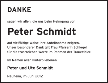 Traueranzeige von Peter Schmidt von Rüsselsheimer Echo, Groß-Gerauer-Echo, Ried Echo