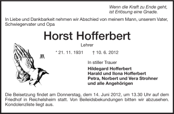 Traueranzeige von Horst Hofferbert von Echo-Zeitungen (Gesamtausgabe)