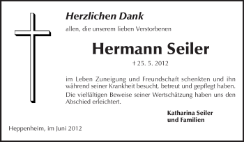 Traueranzeige von Hermann Seiler von Starkenburger Echo